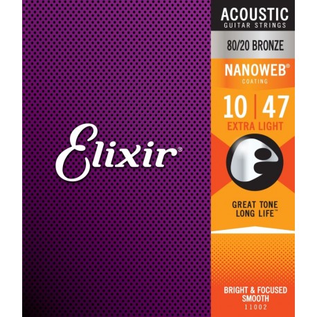 Elixir 80/20 Bronze NanoWeb 10-47(11002) Extra Light akusztikus húr